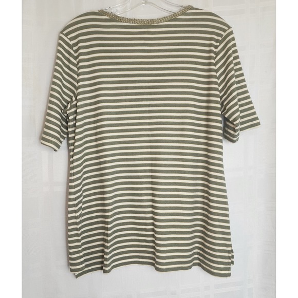 Croft Barrow V-neck Tee, Green/White, Above Elbow Length Sleeve, P Large - Picture 2 of 5